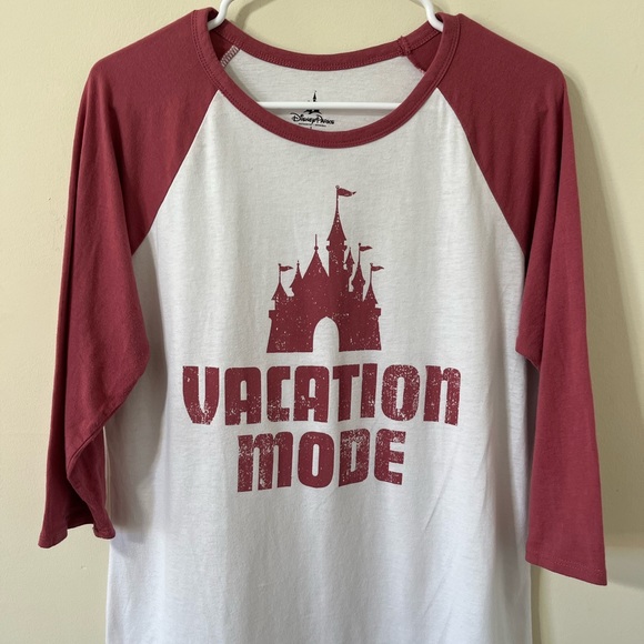 Disney Vacation Mode Mauve Pink White Raglan 3/4 Sleeve Baseball Tee Size Large - Picture 2 of 8